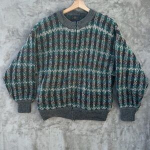 LeRoy women’s Vintage Zip Front Knit Cardigan Sweater Chevron Pattern Size XL